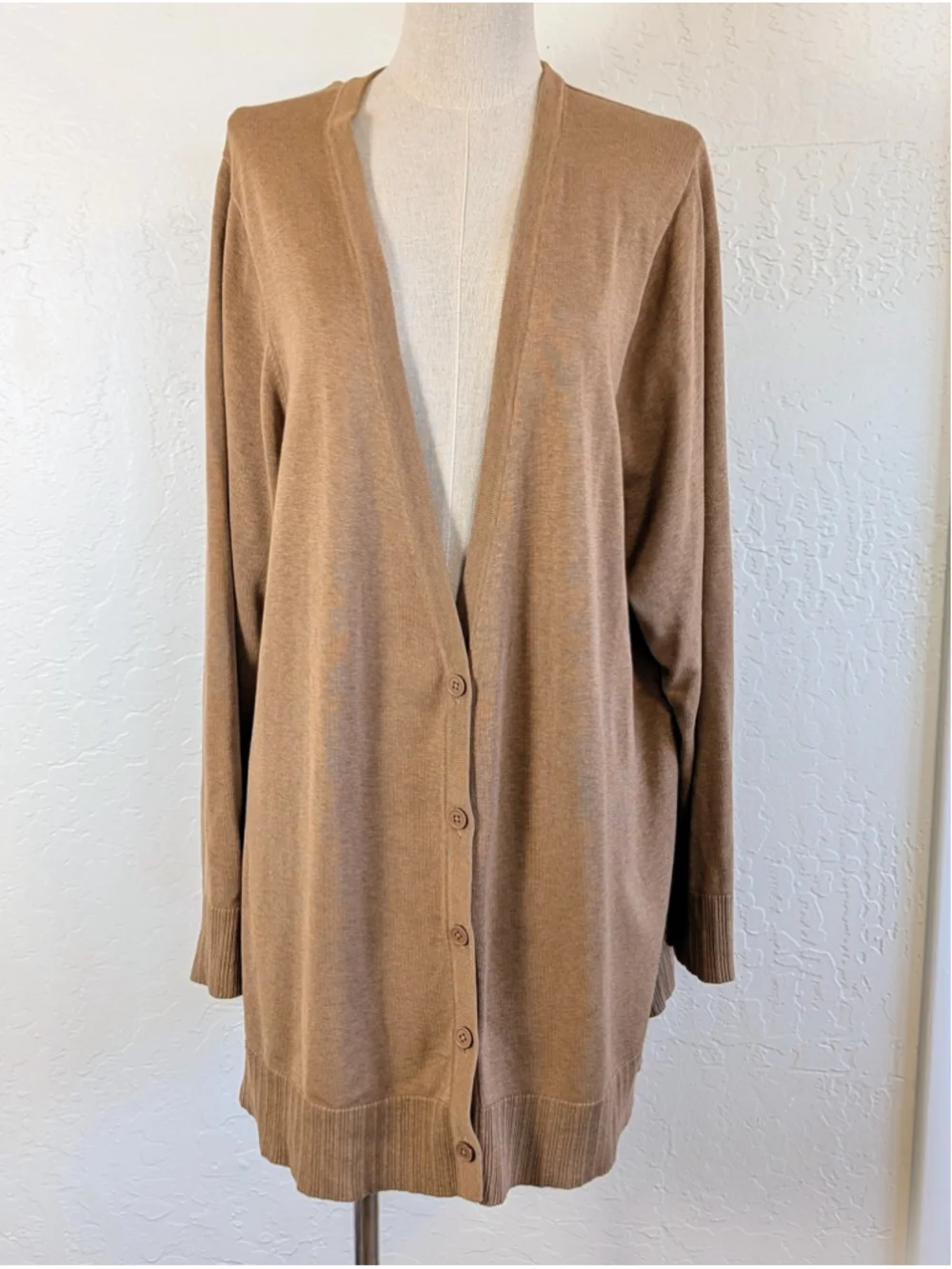 Coldwater Creek 3X Silk Blend Cardigan Camel Neutral Capsule Longline Sweater